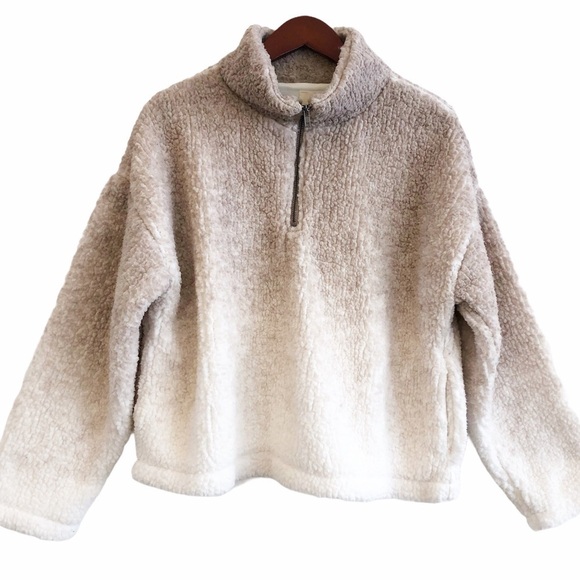 THREAD & SUPPLY NWT Wubby Sherpa Fleece Pullover Jacket in Cream and Gray - Picture 11 of 13